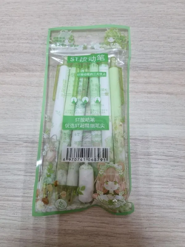 Pen Set - Green Anime Girl (set of 6)